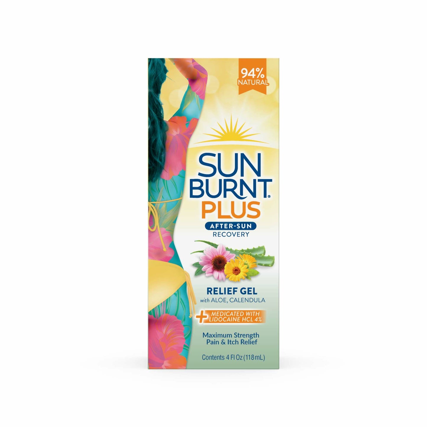 SunBurnt Sun Recovery Hydrating After Sun Gel Plus Pain Relief with 4% Lidocaine, 4 fl oz.