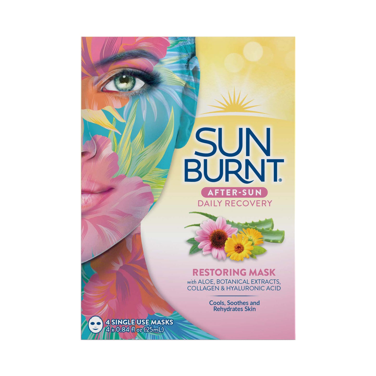 SunBurnt Sun Recovery Hydrating After Sun Facial Mask, 4-pack