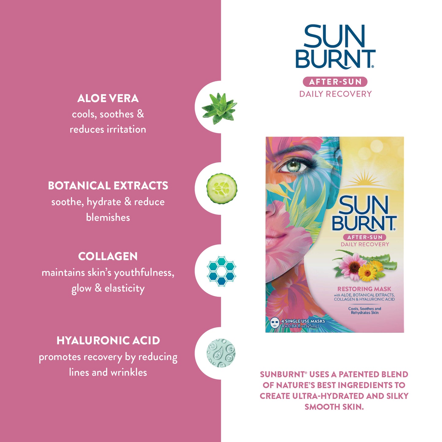 SunBurnt Sun Recovery Hydrating After Sun Facial Mask, 4-pack